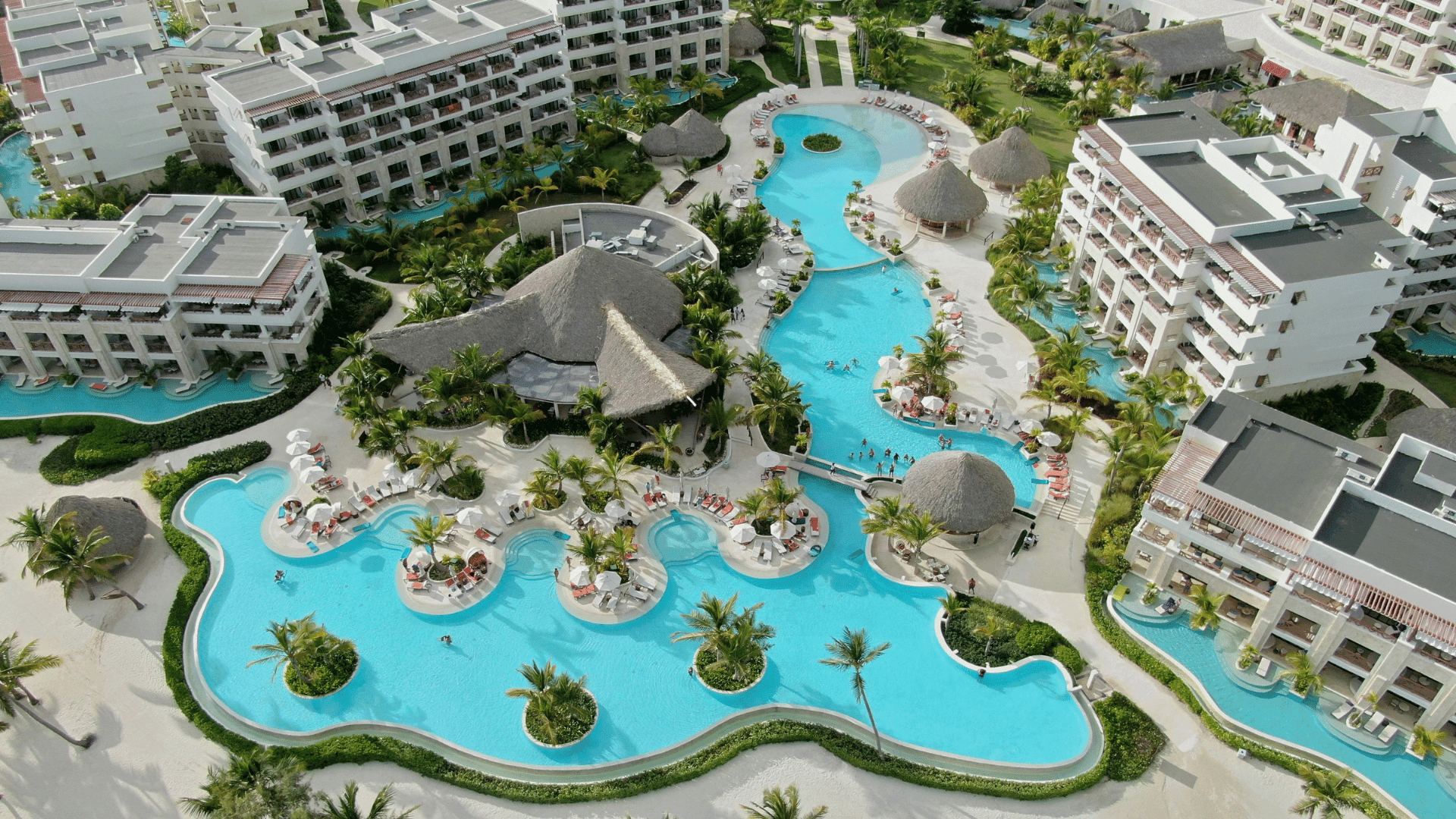 Aerial view of an island resort in the Maldives